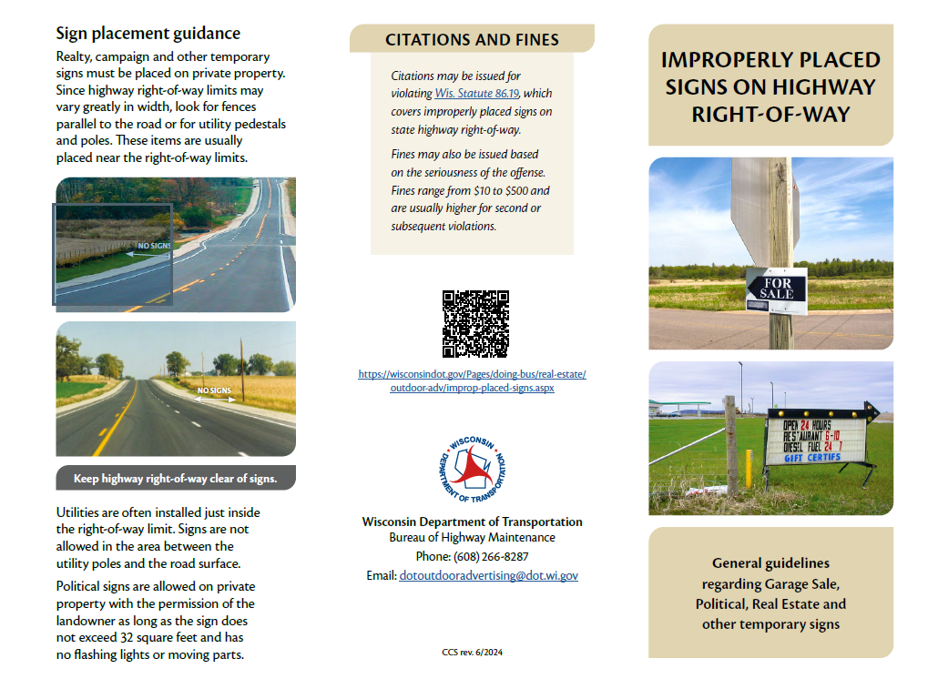 Image of the WisDOT sign posting restrictions on a road Right of Way
