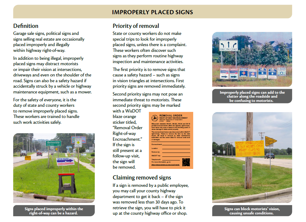 Image of page 2 of the WisDOT sign restriction on a road Right of Way