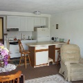 large one bedroom kitchen; living room view