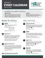 La Crosse County Library Adult Event Calendar Summer 2025